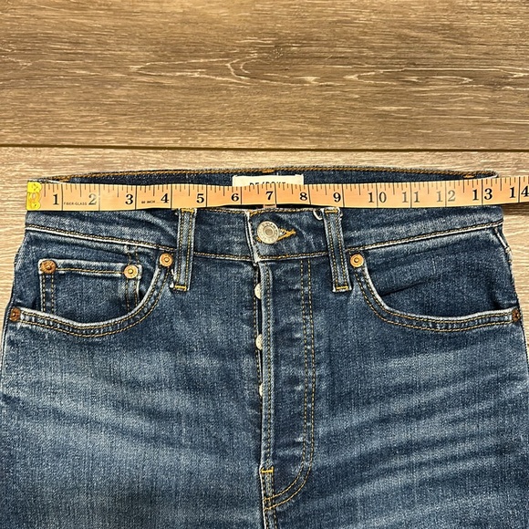 RE/DONE 90S HIGH RISE ANKLE CROP JEANS BLUE SIZE 27 DISTRESSED ANKLE - Picture 3 of 14